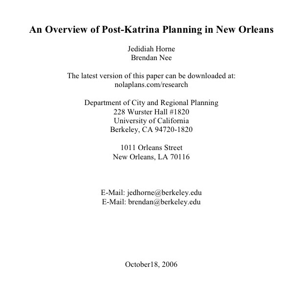 Planning in New Orleans: A First Draft